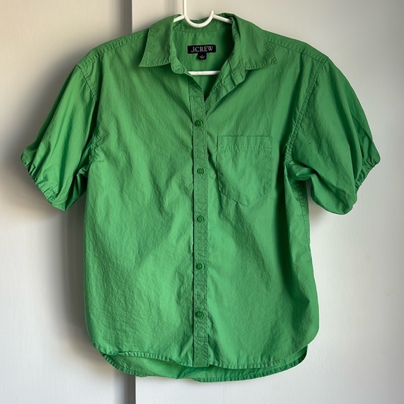 J. Crew Puffed sleeve green shirt - Picture 1 of 3